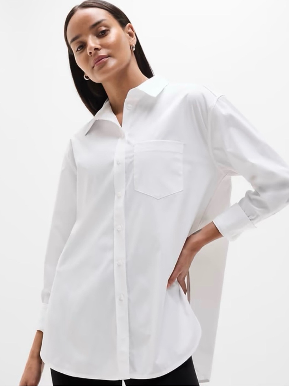 Athleta Long Sleeve Button Down Oversized White Shirt Size L
